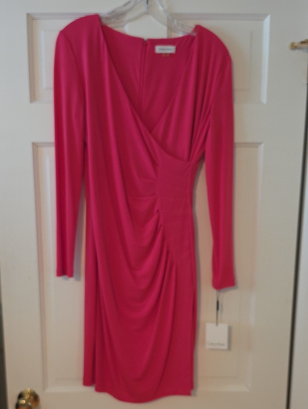 Calvin Klein Hot Pink Long Sleeve Draped Cocktail Dress